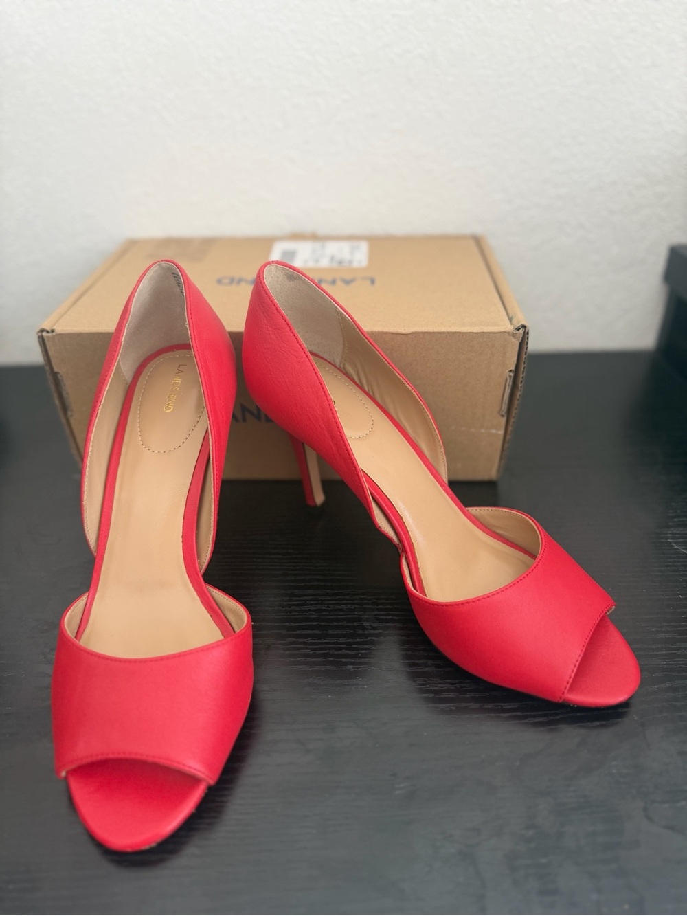 Lands' End Red Open-Toe Stiletto Heels